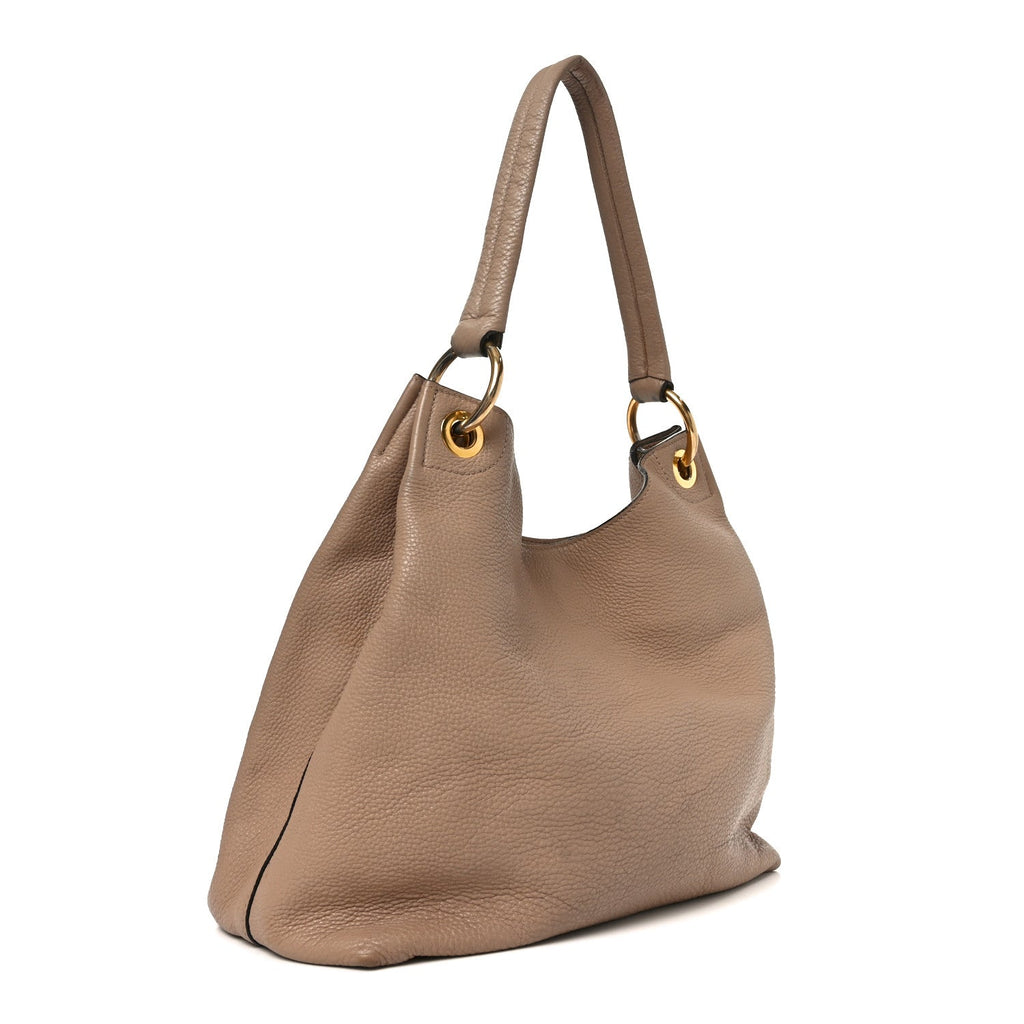 Prada Vitello Phenix Embossed Logo Hobo Caramel side view