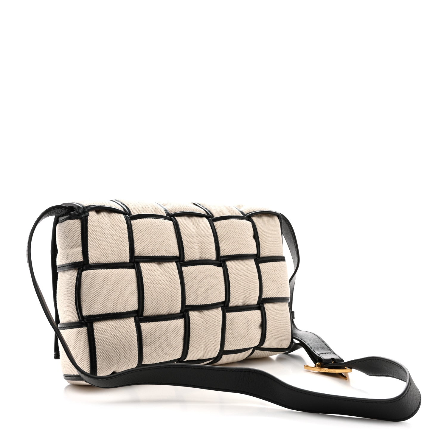 Bottega Veneta Canvas Intrecciato Padded Cassette Crossbody Bag Natural Black