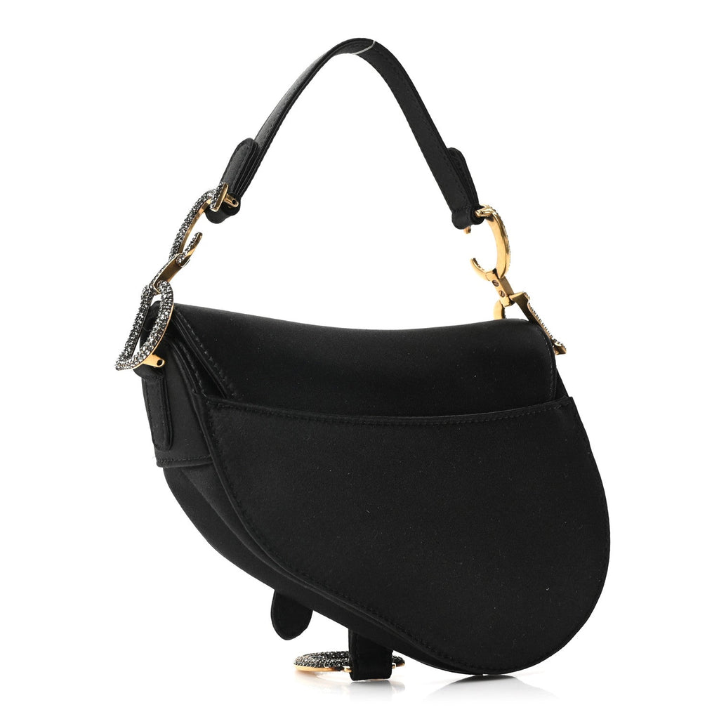 Dior Satin Crystal Mini Saddle Bag Black