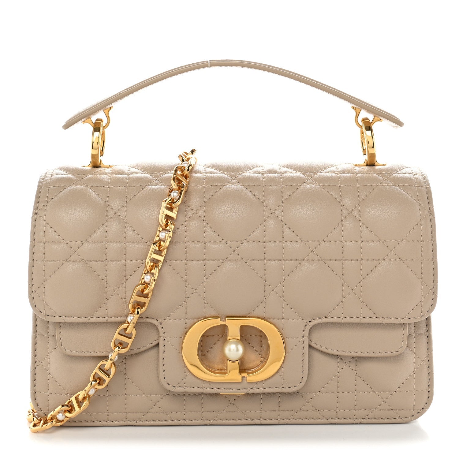 Dior Calfskin Cannage Small Jolie Top Handle Bag Powder Beige