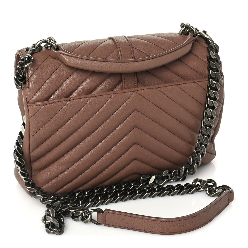 Saint Laurent Sheepskin Matelasse Chevron Monogram Medium College Bag Fard