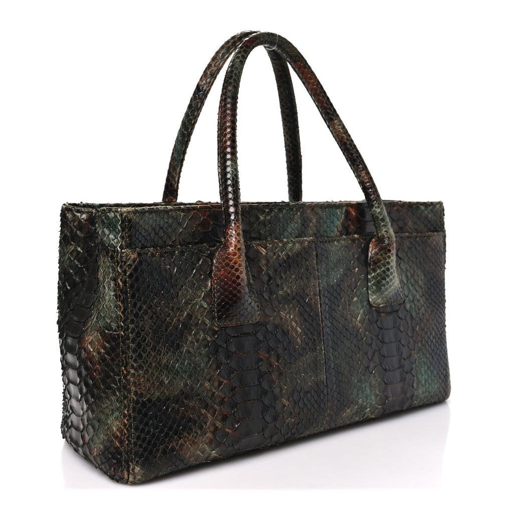 Chanel Snakeskin Executive Cerf Shopper Tote Green Brown