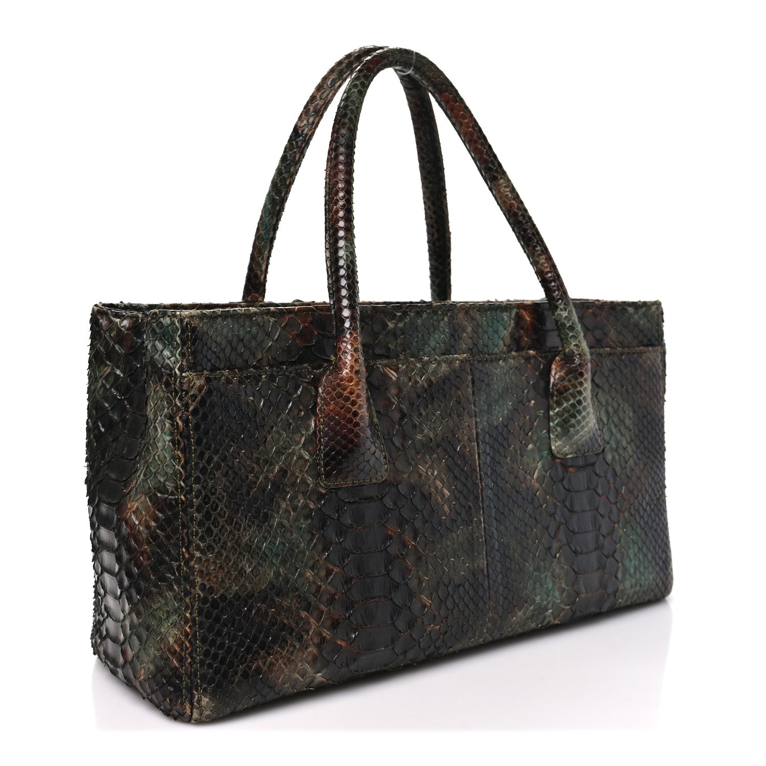 Chanel Snakeskin Executive Cerf Shopper Tote Green Brown