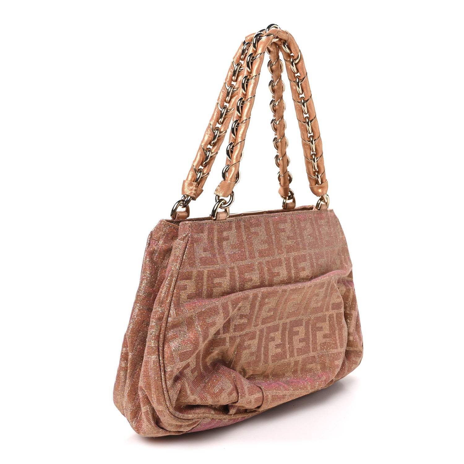 Fendi Metallic Lurex Zucca Small Mia Tote Arancio