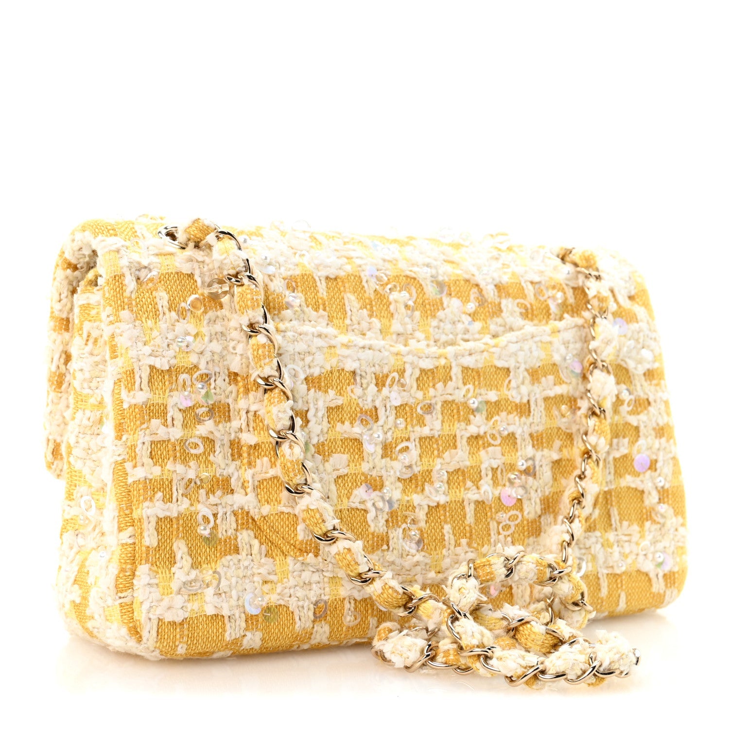 Chanel Tweed Beaded Medium Double Flap Yellow White