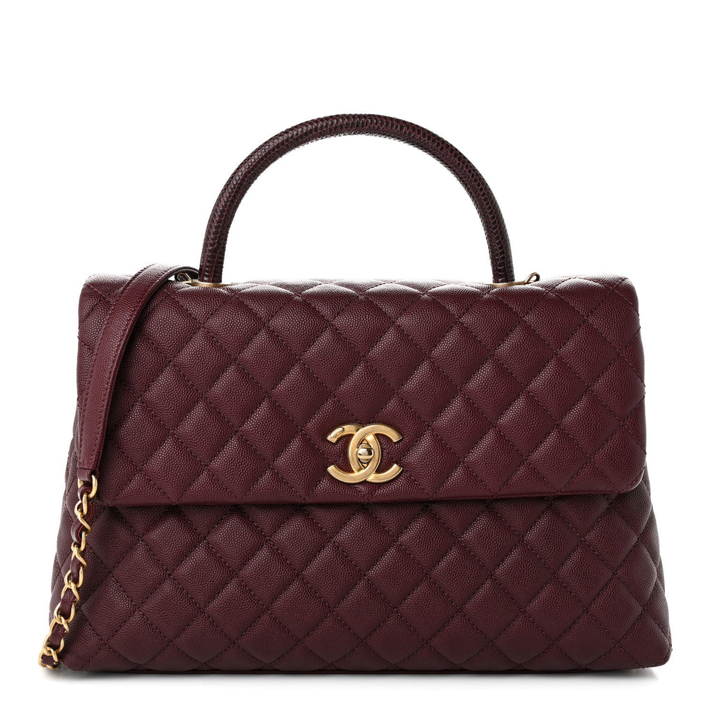 Chanel Caviar Lizard Quilted Medium Coco Handle Flap Burgundy