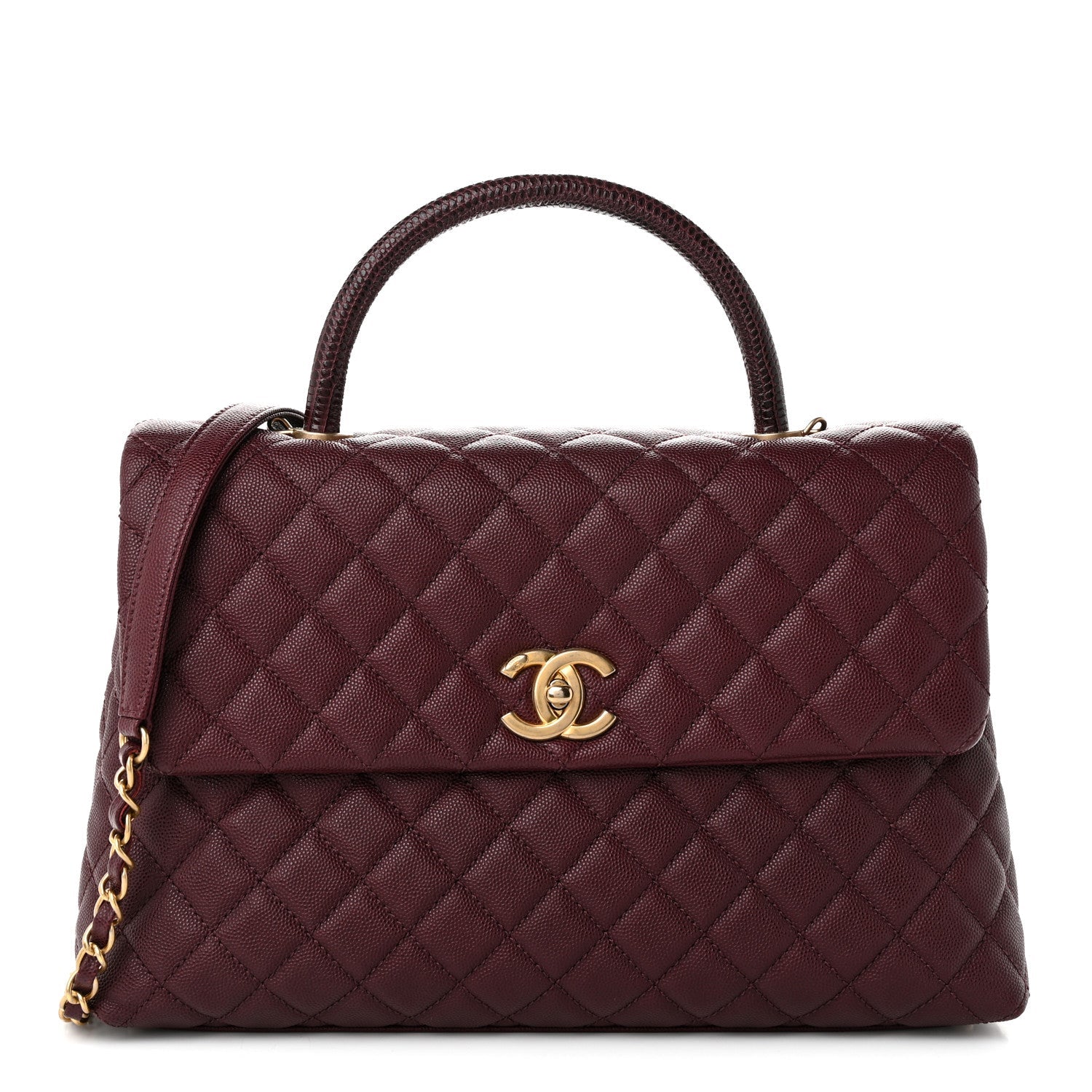 Chanel Caviar Lizard Quilted Medium Coco Handle Flap Burgundy