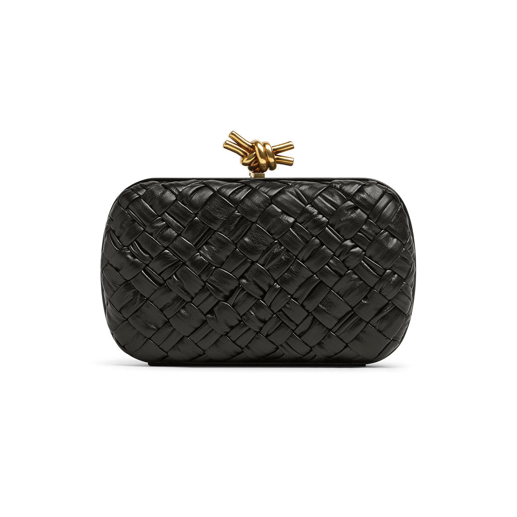Bottega Veneta Mini Knot intrecciato clutch front view black