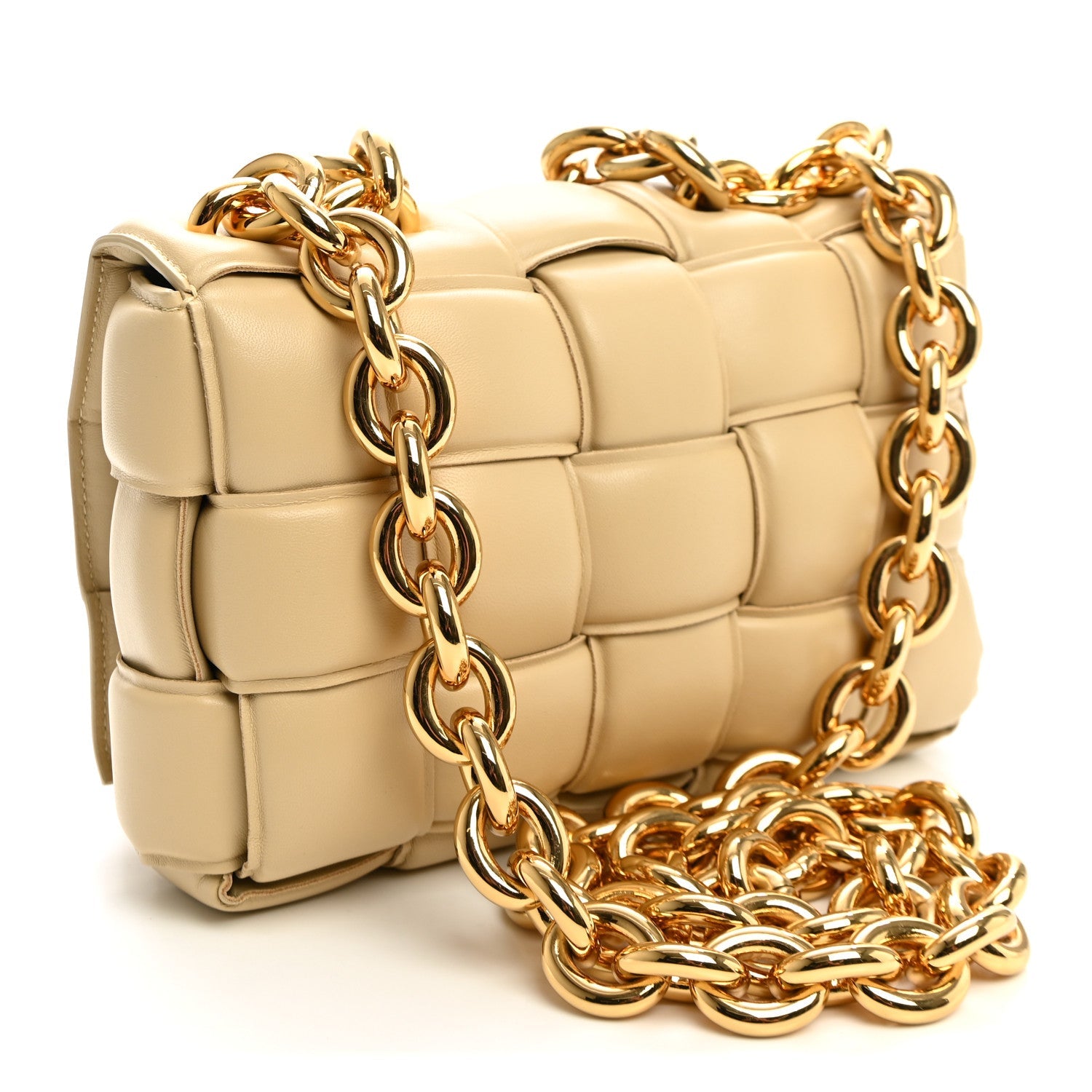 Bottega Veneta Lambskin Maxi Intreccio Padded Chain Cassette Crossbody Bag Porridge