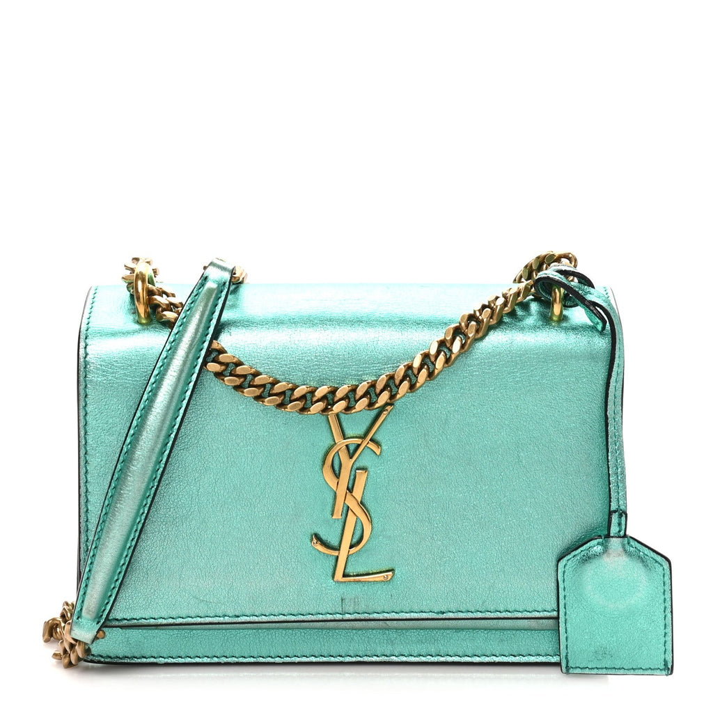 Saint Laurent Metallic Calfskin Small Monogram Sunset Chlorophille