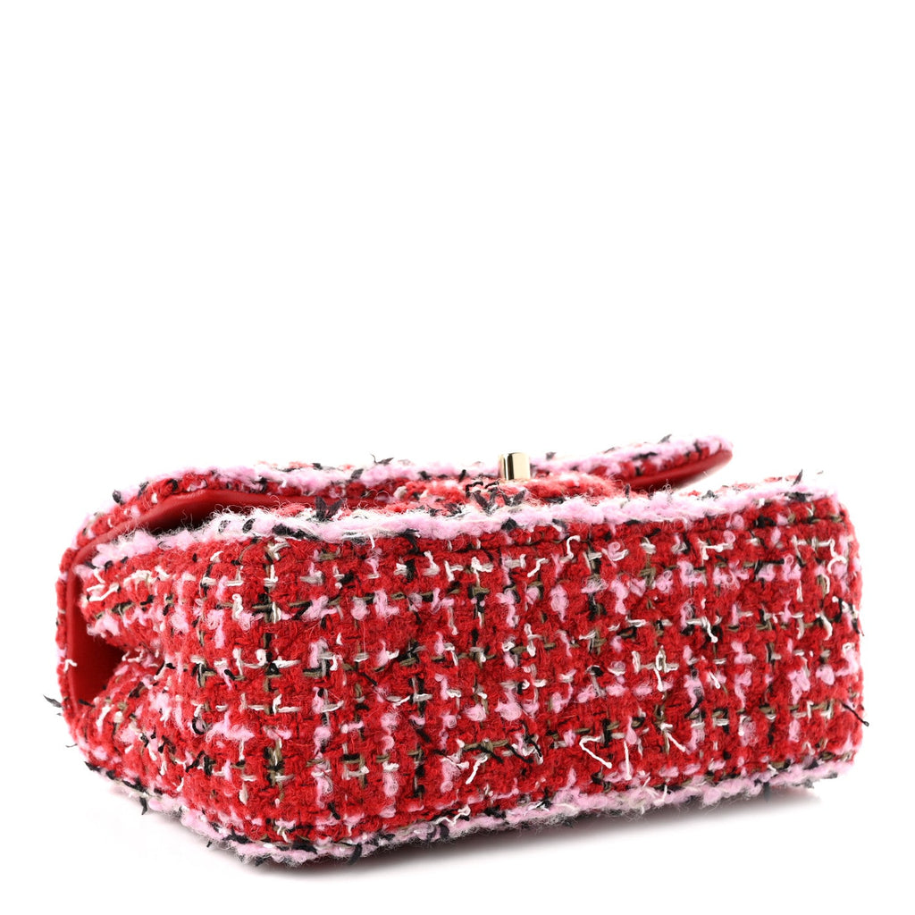 Chanel Tweed Quilted Mini Rectangular Flap Red Pink Multicolor