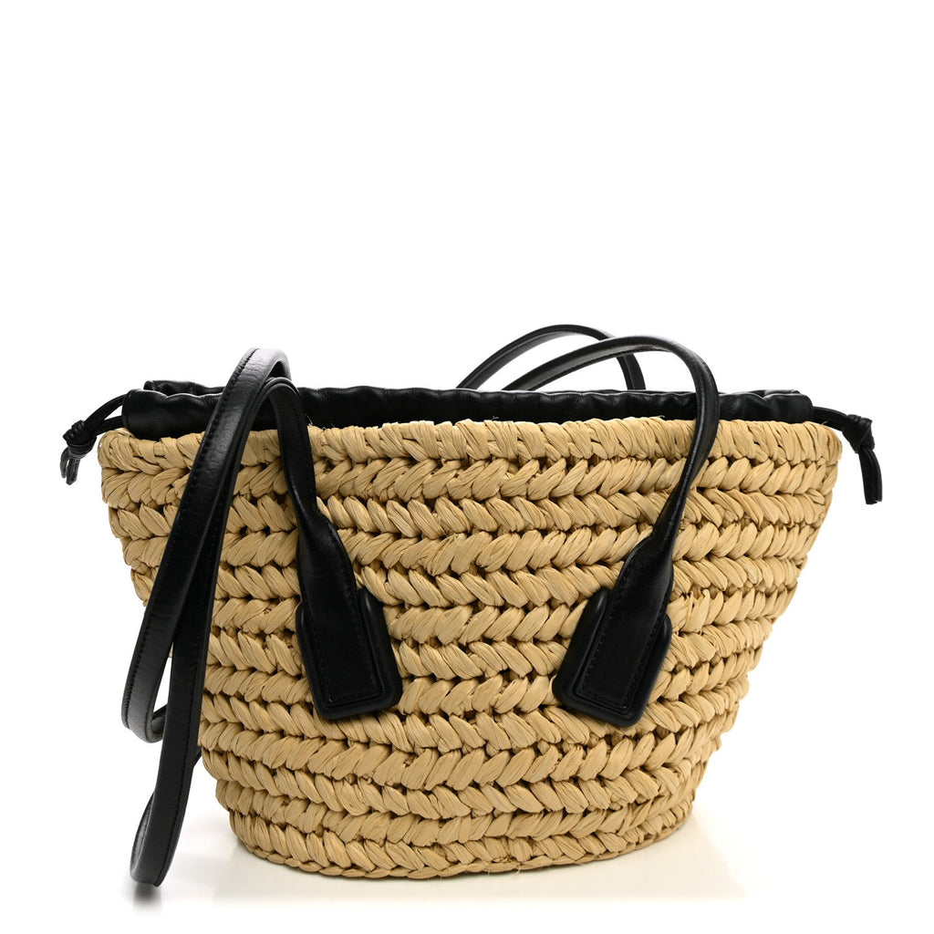 Bottega Veneta Raffia Calfskin Small Arco Basket Black