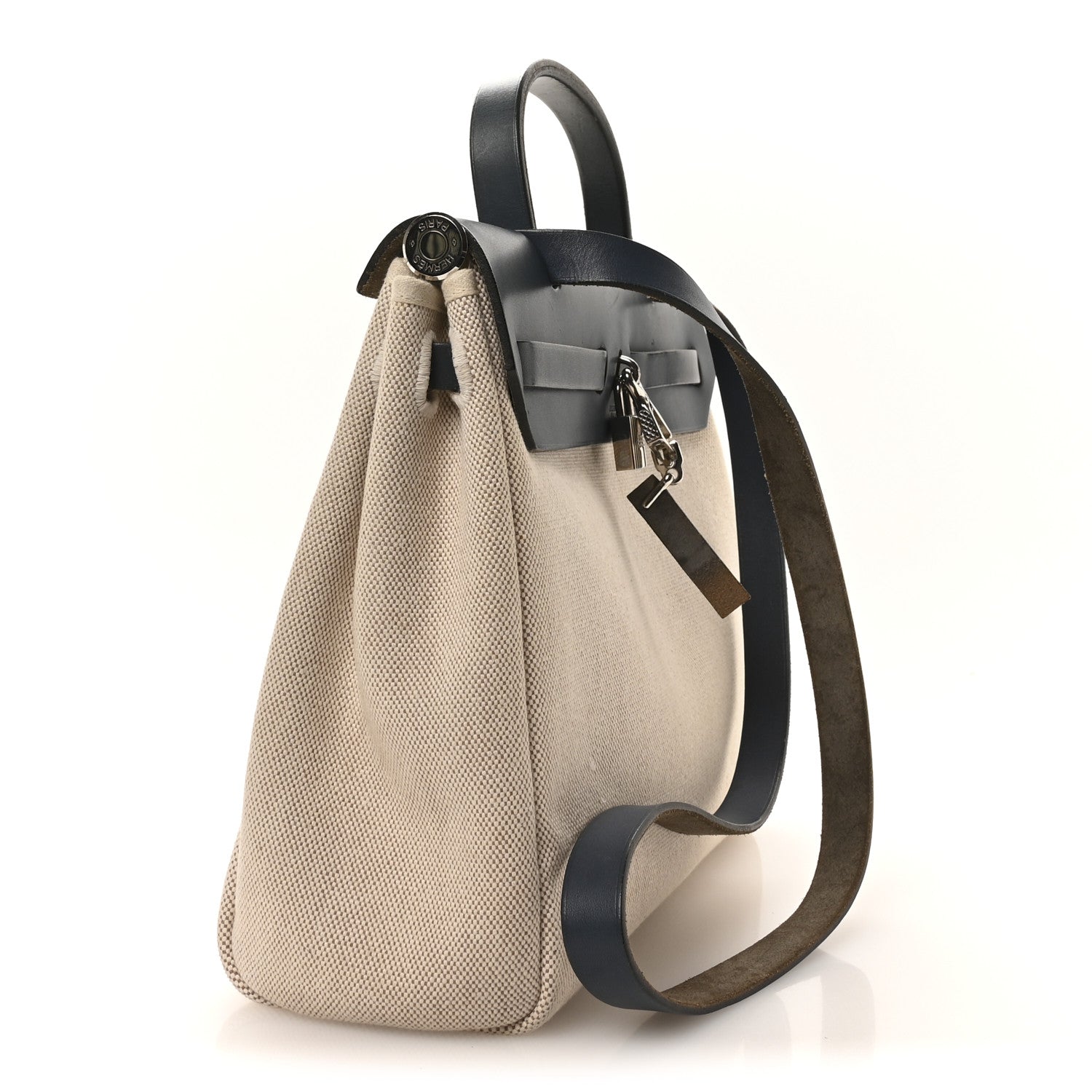 Hermès Toile Vache Calfskin Herbag PM 30 Navy Bleu Natural