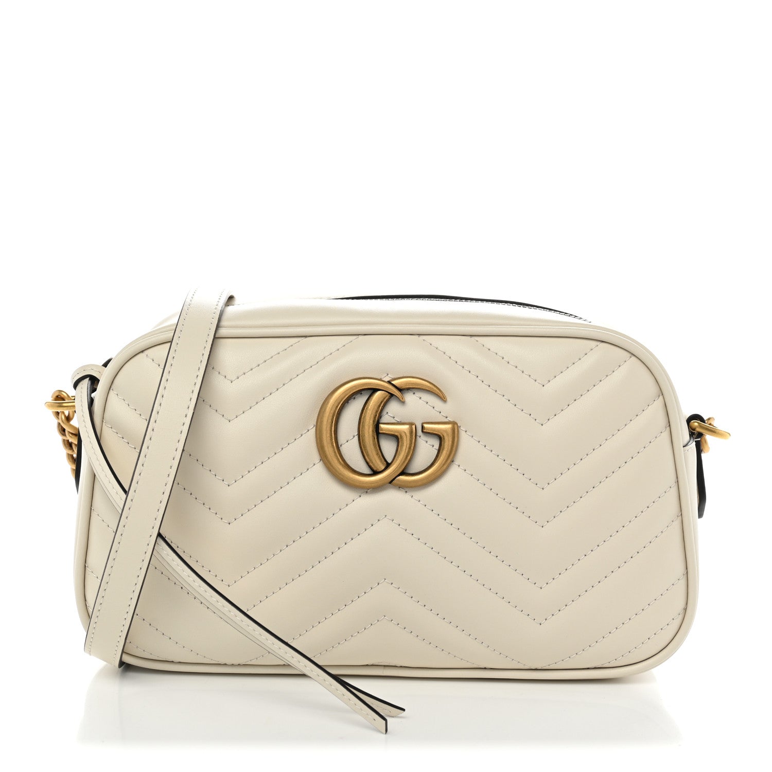 Gucci Calfskin Matelasse Small GG Marmont Chain Shoulder Bag White