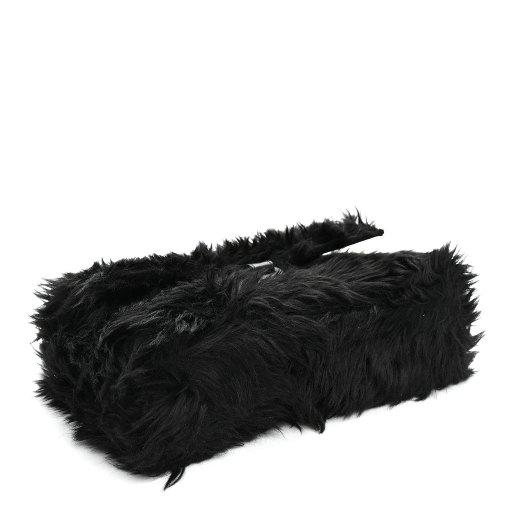 Balenciaga Faux Fur Small Downtown Shoulder Bag Black