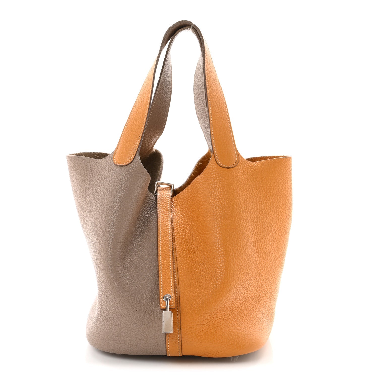 Hermès Taurillon Clemence Casaque Picotin Lock 22 MM Moutarde Gris Tourterelle