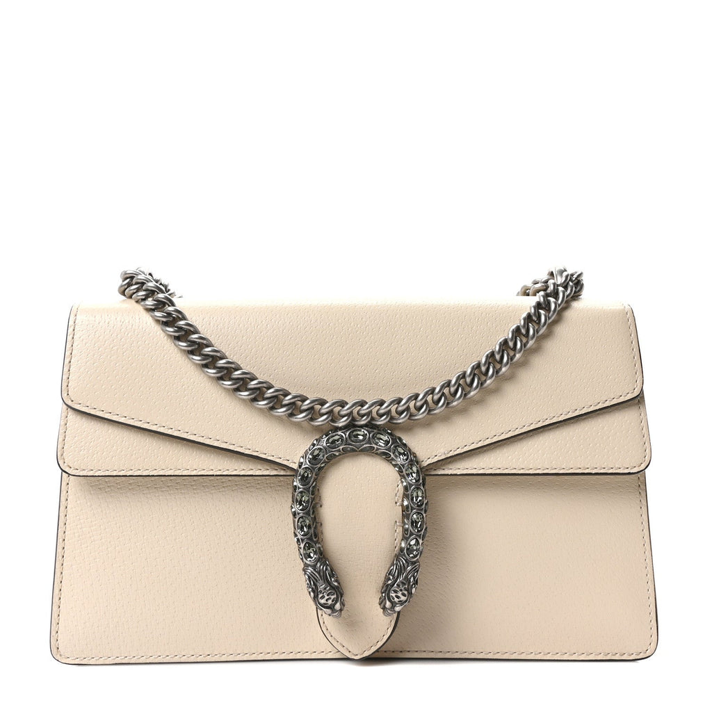 Gucci Textured Calfskin Crystal Small Dionysus Shoulder Bag Mystic White front view