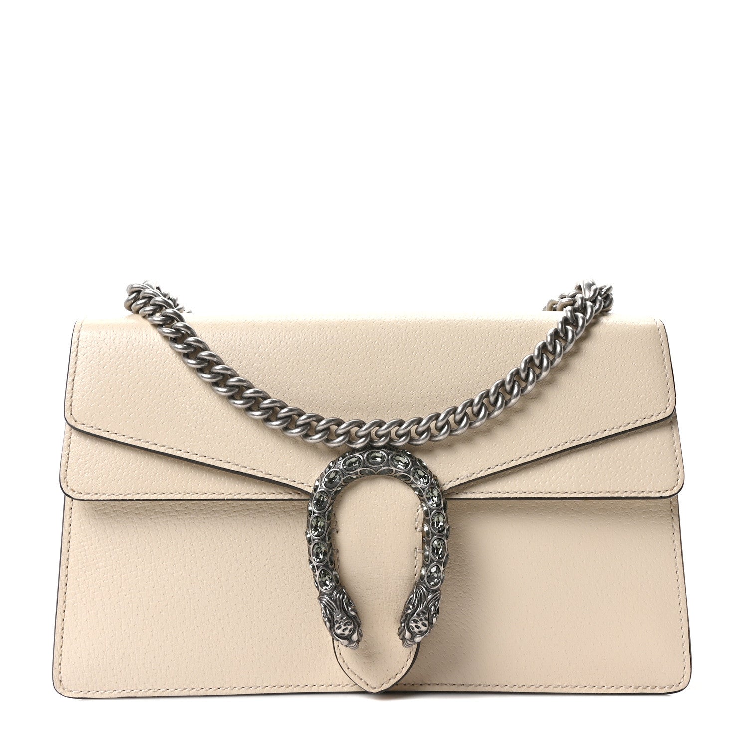 Gucci Textured Calfskin Crystal Small Dionysus Shoulder Bag Mystic White front view