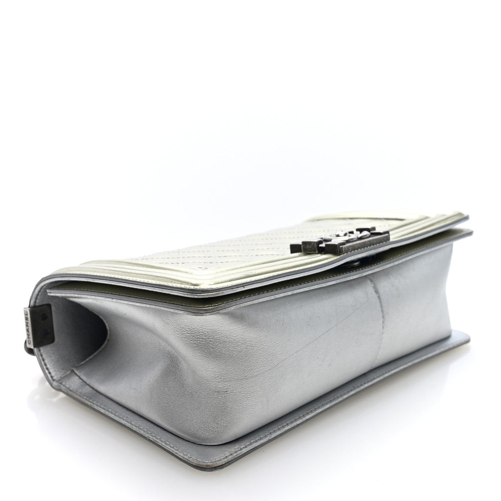 Chanel Metallic Patent Calfskin Quilted Medium Boy Flap Silver