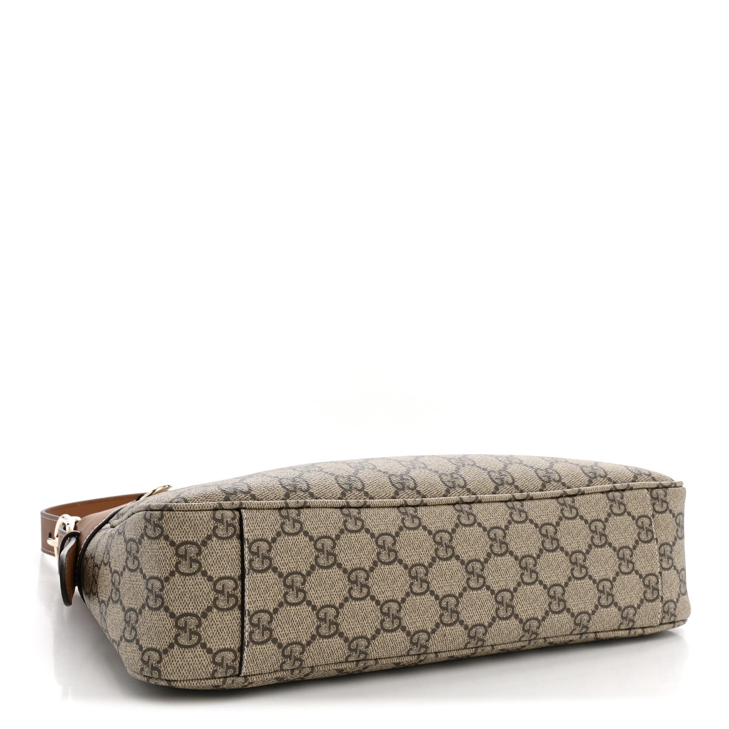 Gucci GG Supreme Monogram Textured Calfskin Medium Emblem Shoulder Bag Beige Dark Brown