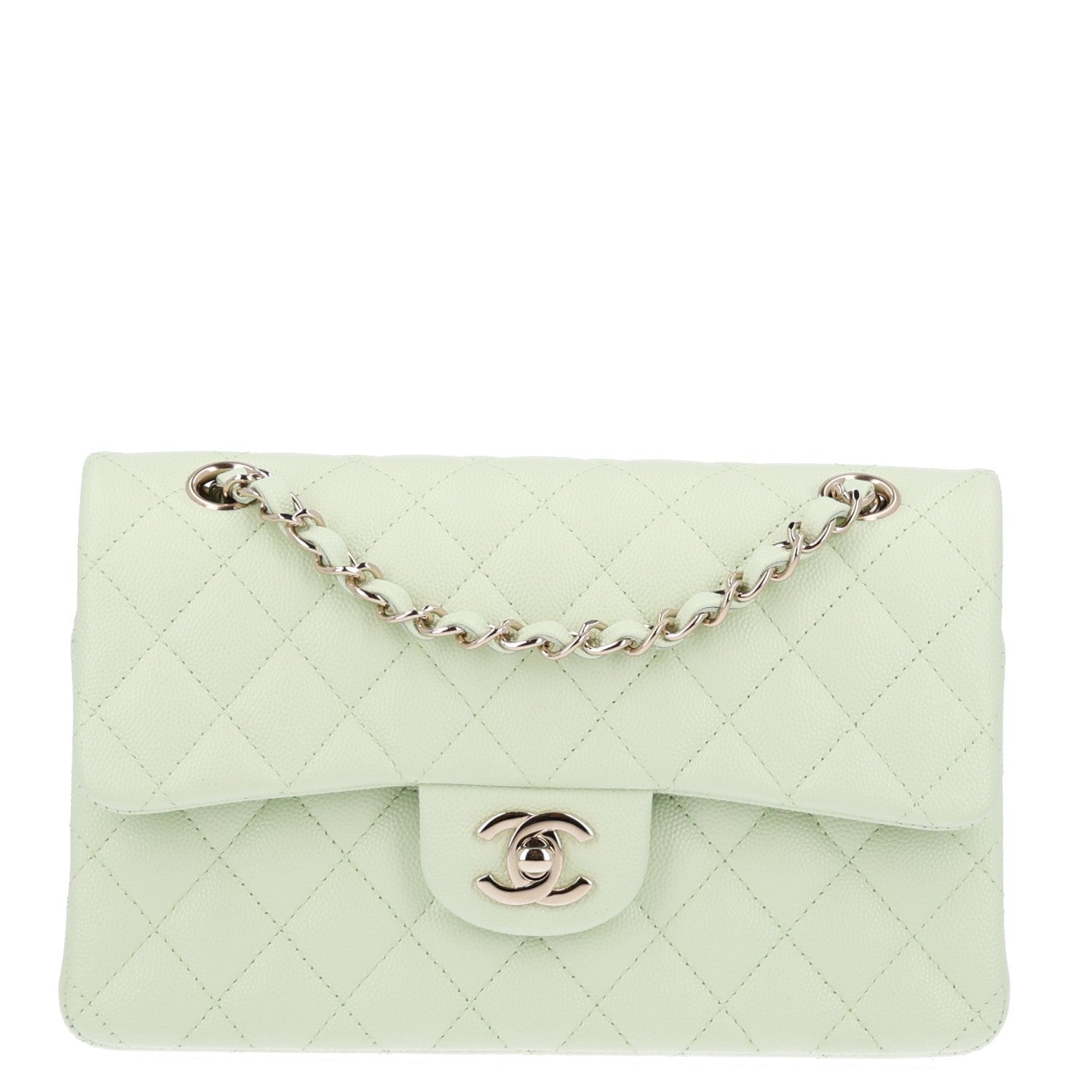 Chanel Caviar Quilted Small Double Flap Light Green