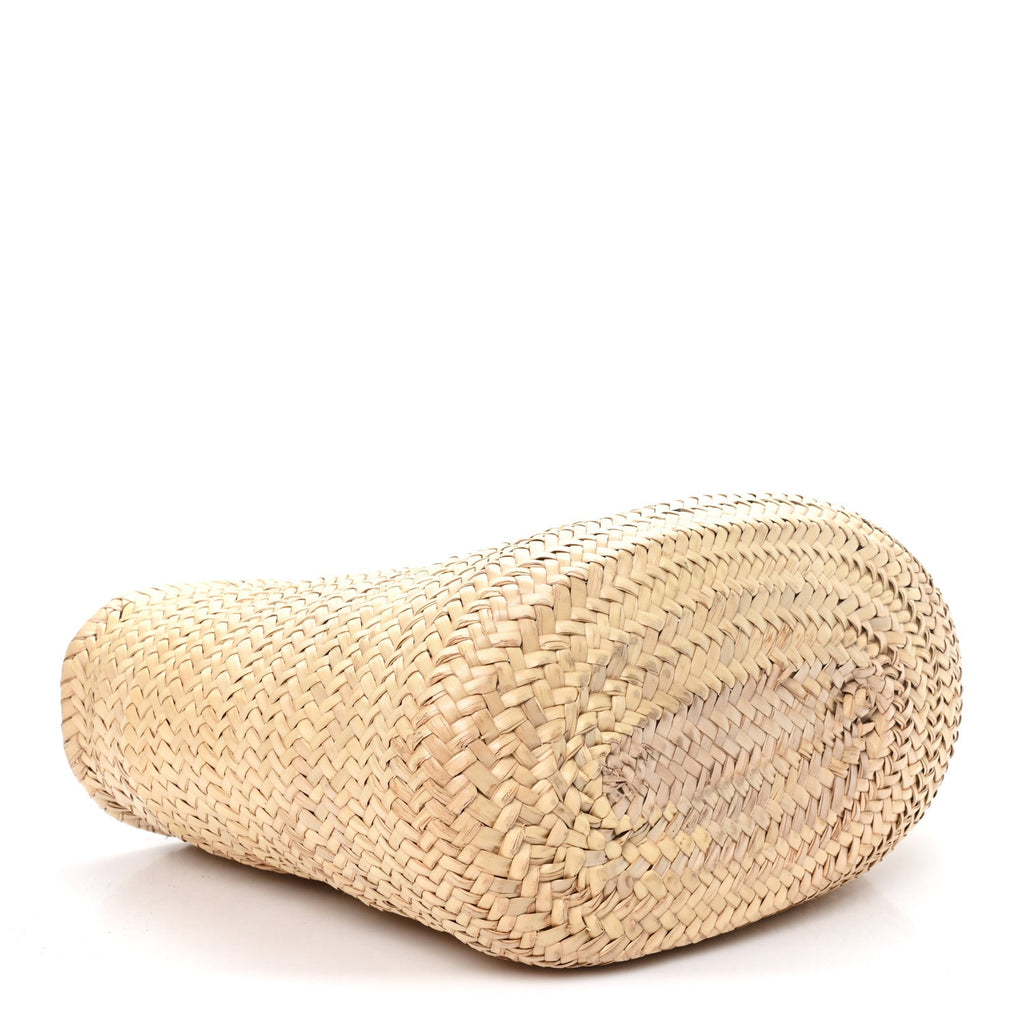 Celine Raffia Calfskin Triomphe Medium Panier Tan