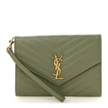 Saint Laurent Grain De Poudre Matelasse Chevron Monogram Envelope Clutch Light Sage