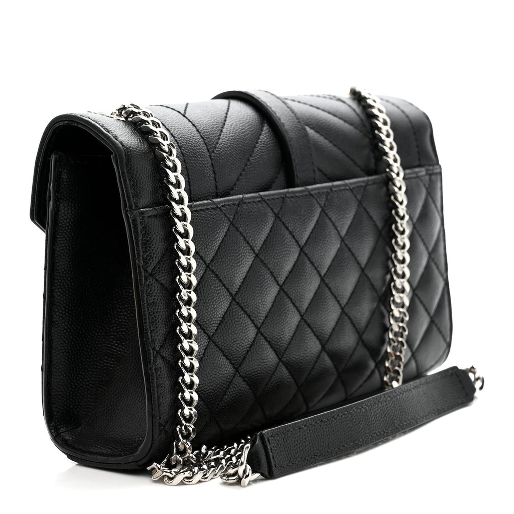 Saint Laurent Grain De Poudre Textured Mixed Matelasse Triquilt Small Monogram Satchel Black