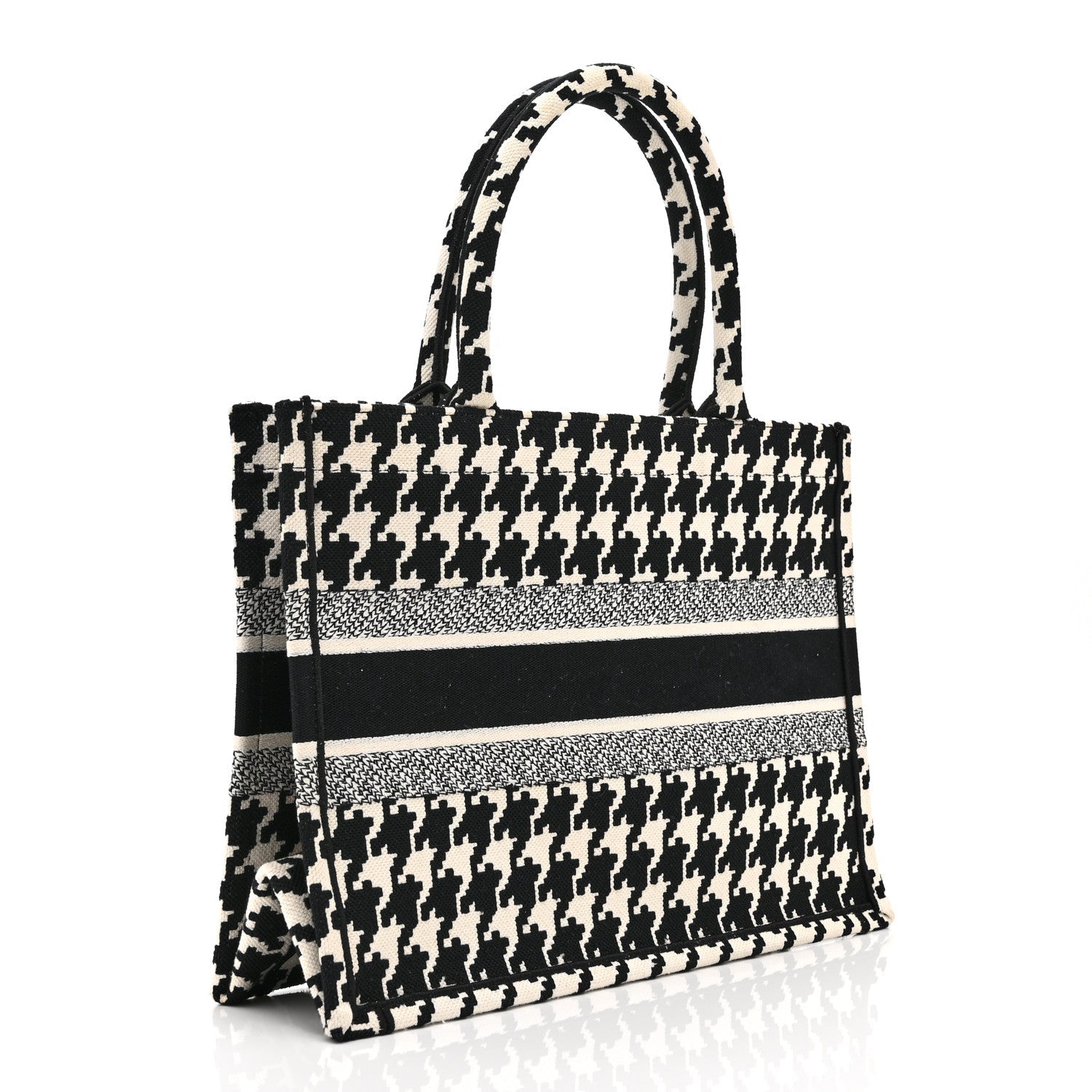 Dior Canvas Houndstooth Embroidered Medium Book Tote Black White