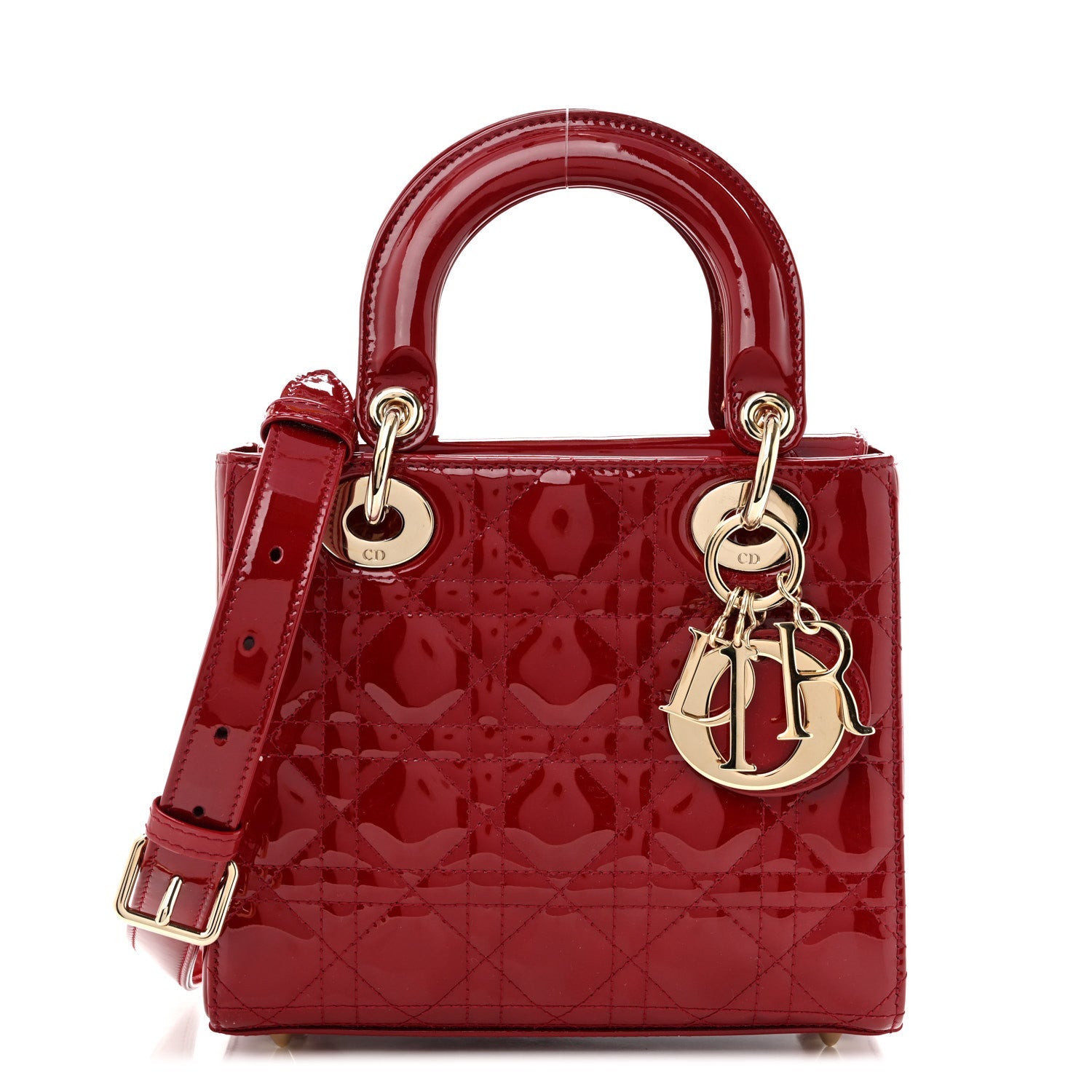 Dior Patent Cannage Small Lady Dior Cherry Red