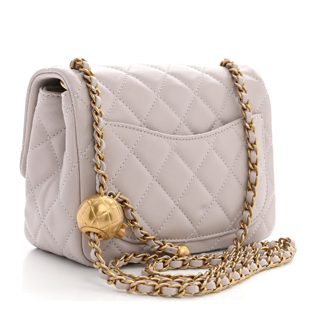 Chanel Lambskin Quilted CC Pearl Crush Mini Flap Light Purple