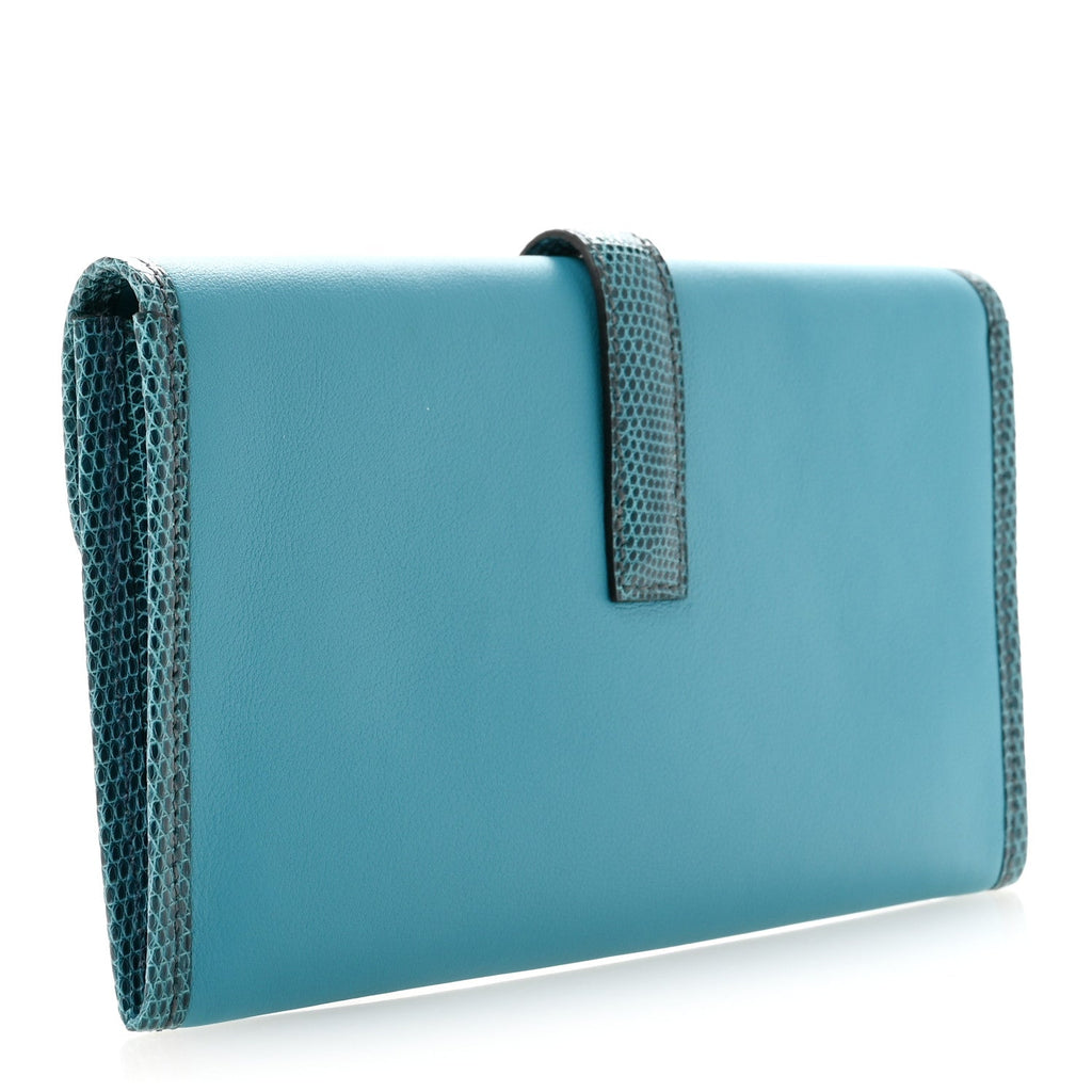 Hermès Swift Lizard Jige Elan Touch Duo Clutch Bleu Paon Mykonos
