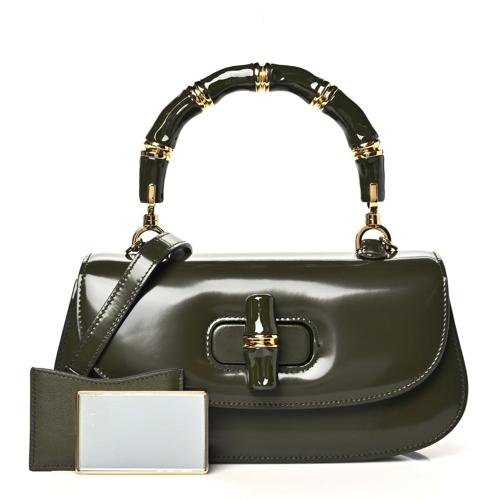 Gucci Shiny Polished Calfskin Medium Bamboo Luscious Green