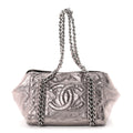 Chanel Metallic Cracked Calfskin Modern Chain Tote Dark Silver