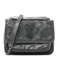 Saint Laurent Crinkled Calfskin Matelasse Monogram Baby Niki Chain Satchel Storm