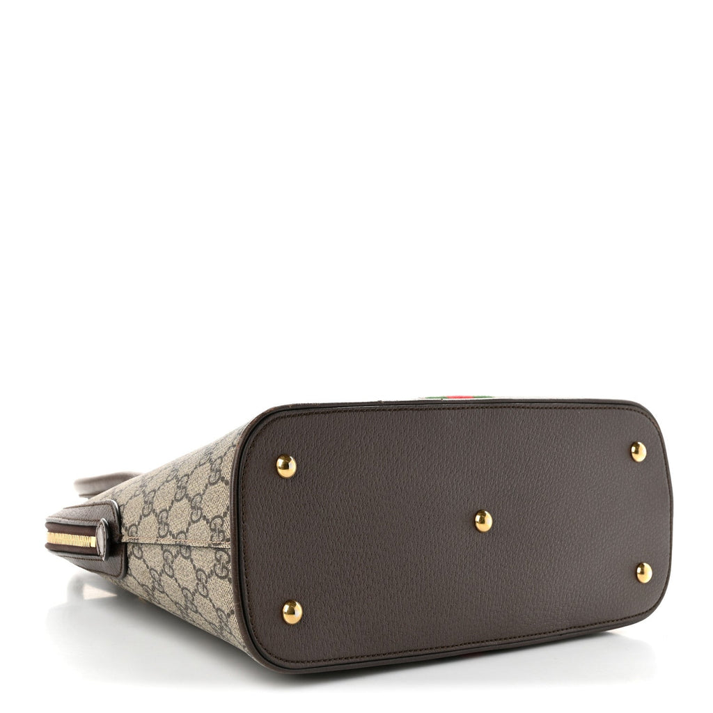 Gucci GG Supreme Monogram Web Medium Top Handle Ophidia Dome Shoulder Bag Brown