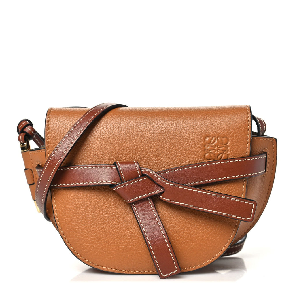 Loewe Grained Calfskin Mini Gate Crossbody Bag Caramel Pecan