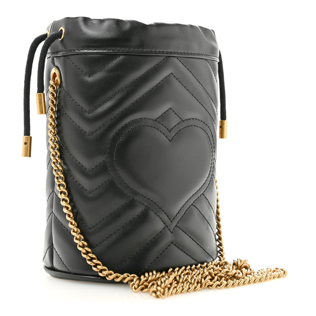 Gucci Calfskin Matelasse Mini GG Marmont 2.0 Bucket Bag Black