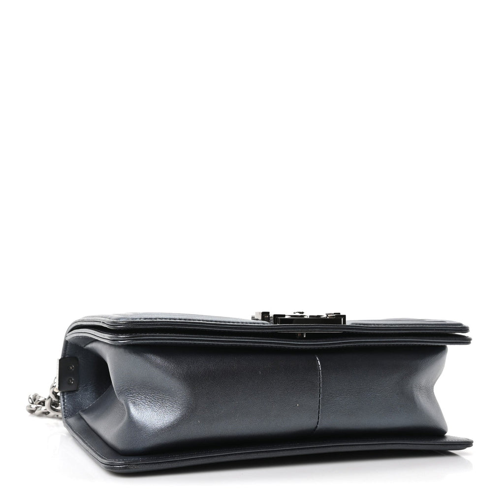 Chanel Metallic Calfskin Crystal Medium Boy Flap Dark Silver