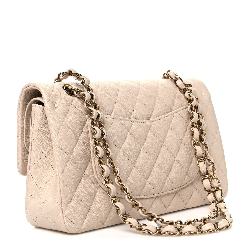 Chanel Caviar Quilted Medium Double Flap Ecru