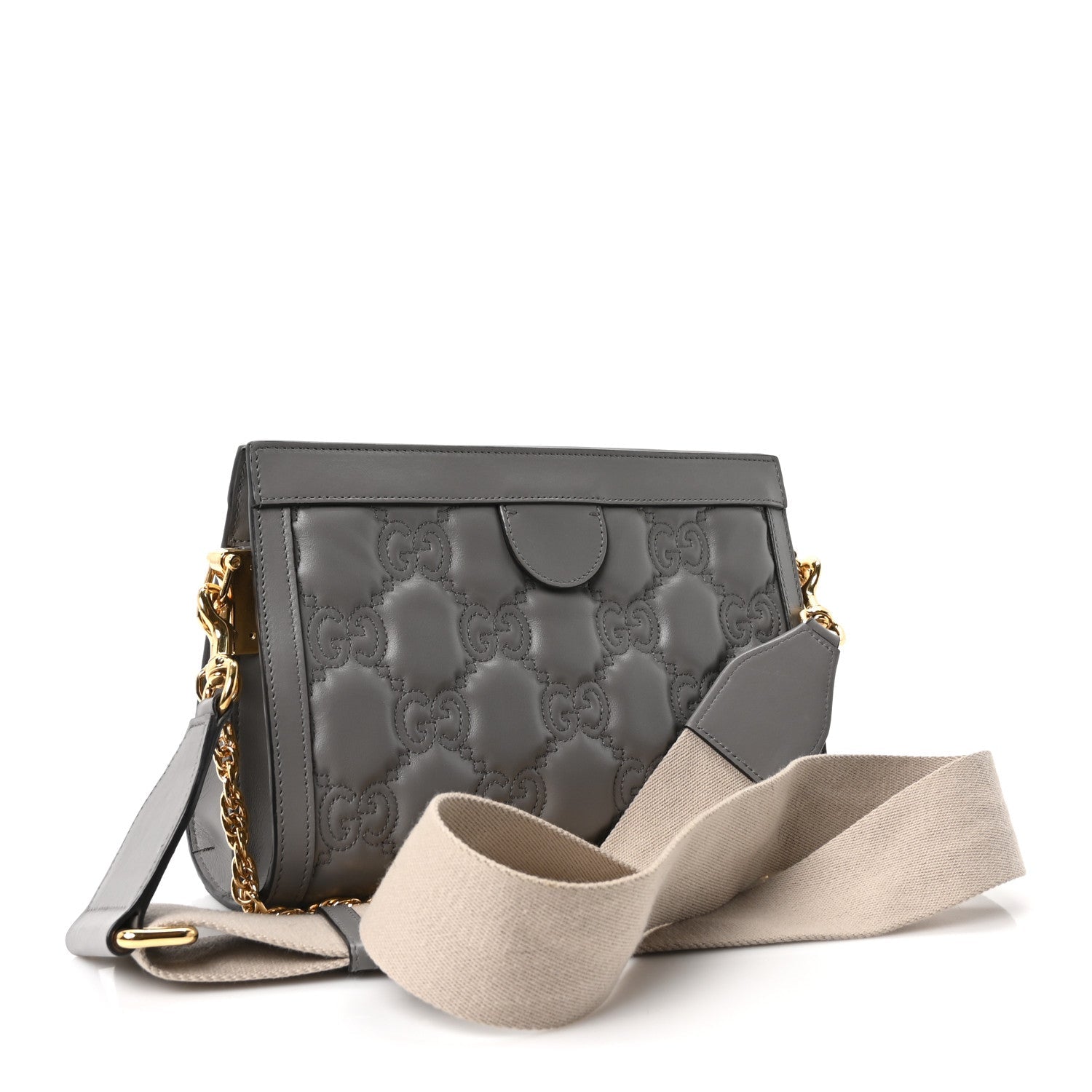 Gucci Calfskin GG Matelasse Small Slim Chain Shoulder Bag Dusty Grey Natural
