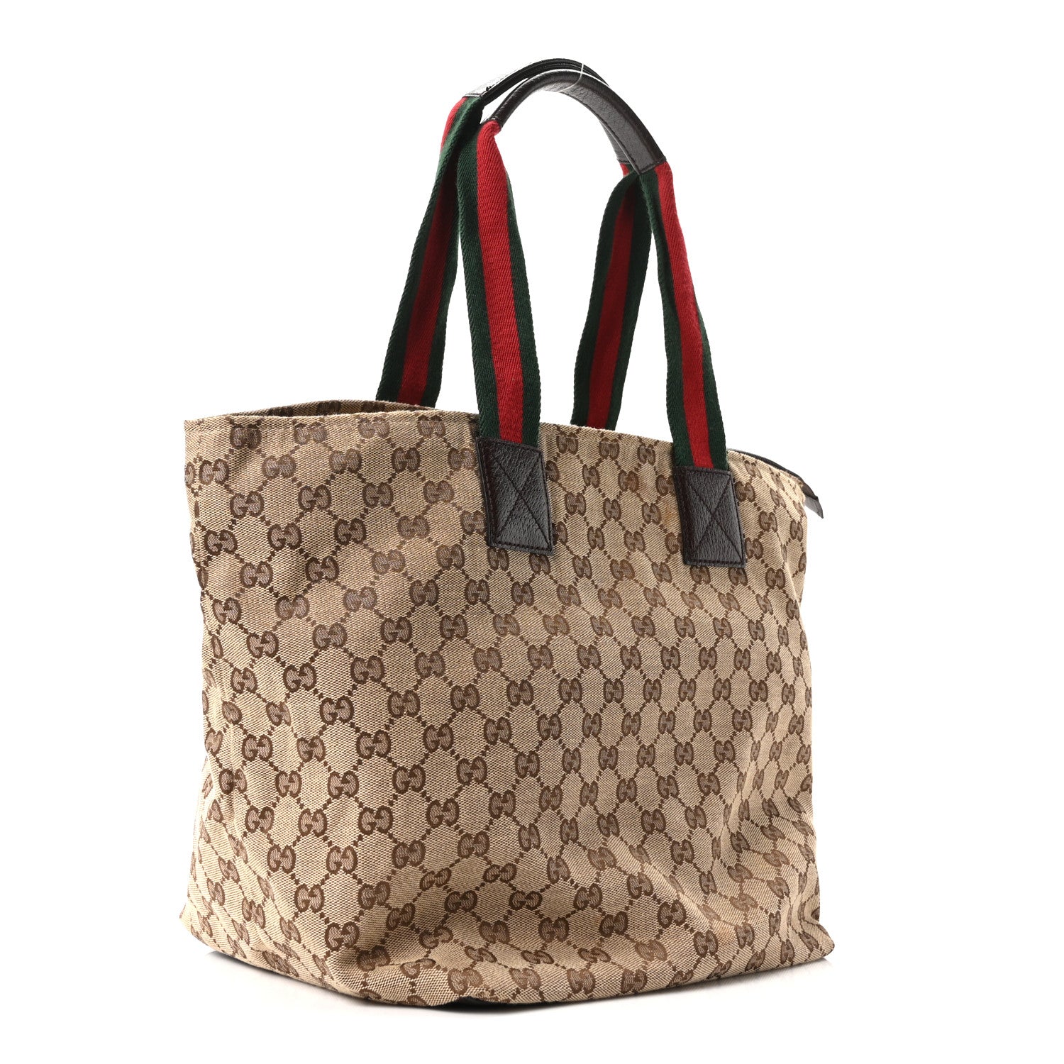 Gucci Monogram Large Web Handle Bucket Tote Dark Brown