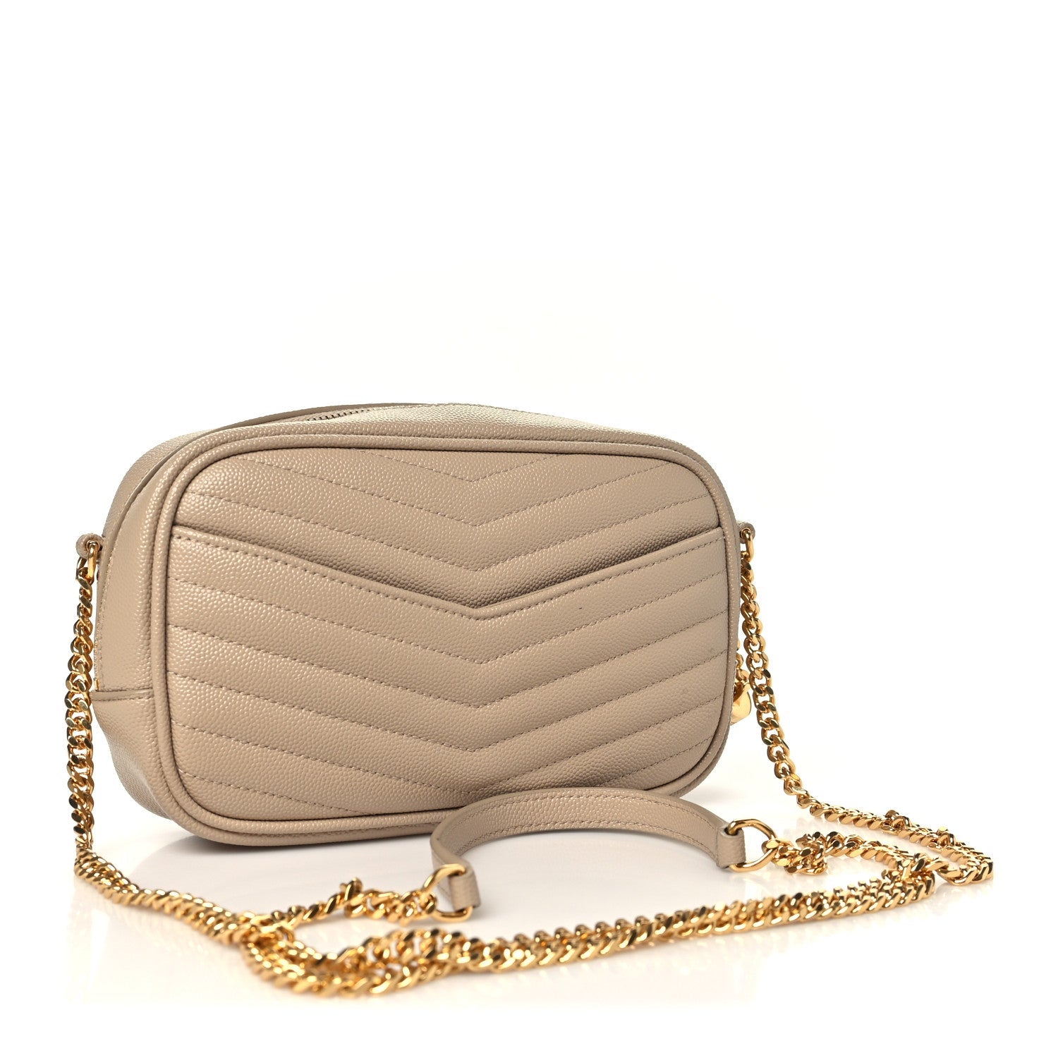 Saint Laurent Grain De Poudre Matelasse Monogram Mini Lou Camera Bag Dark Beige