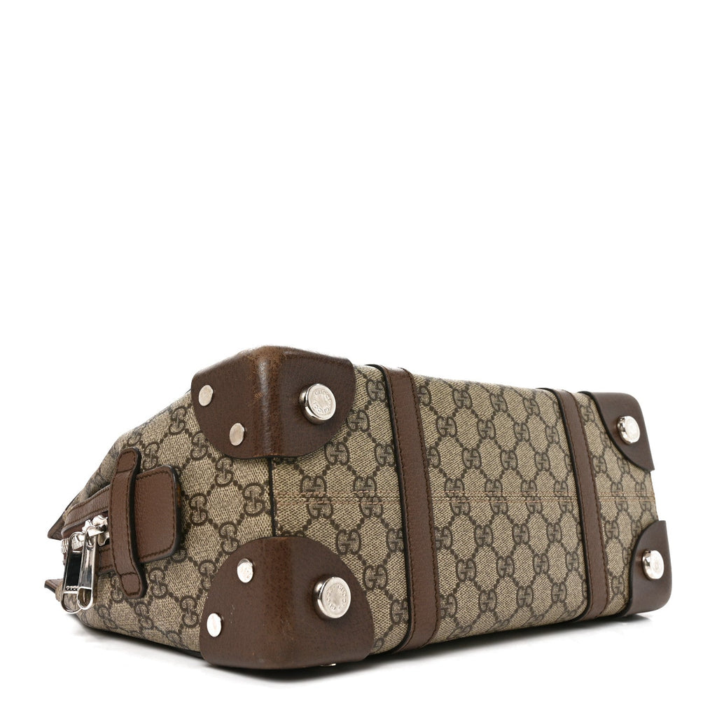 Gucci GG Supreme Monogram Textured Dollar Calfskin Small Detail Tote Beige Ebony New Acero