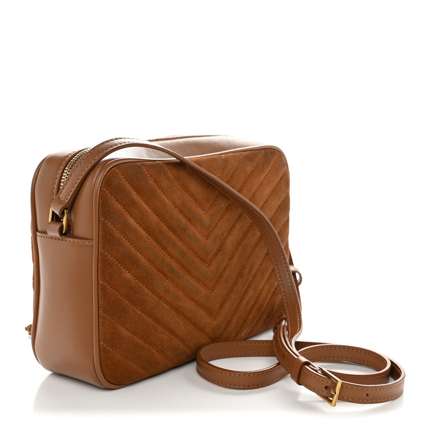 Saint Laurent Suede Matelasse Monogram Lou Camera Bag Cinnamon