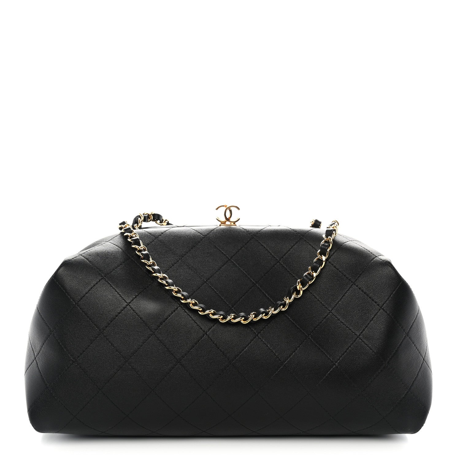 Chanel Lambskin Stitched Clutch With Chain Black