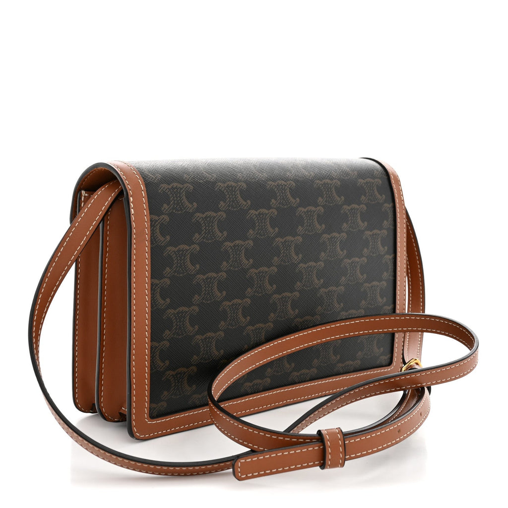 Celine Triomphe Canvas Calfskin Enveloppe Bag Tan