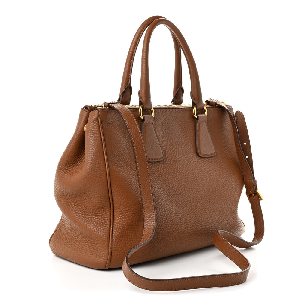 Prada Vitello Daino Large Double Zip Tote Brandy