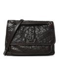 Saint Laurent Crinkled Calfskin Matelasse Monogram Medium Niki Chain Satchel Moka