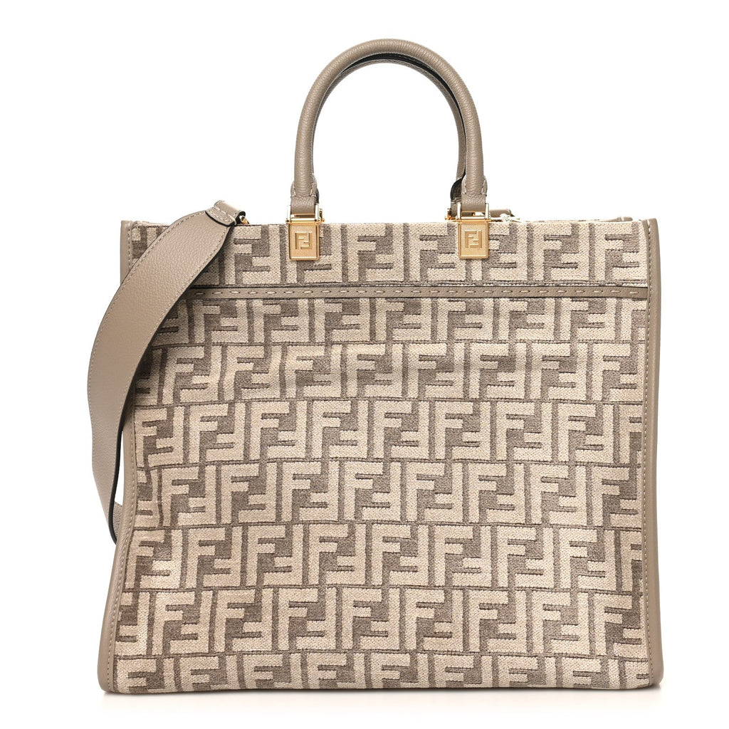 Fendi Chenille Vitello Cher FF Medium Fendi Sunshine Shopper Tote Tortora
